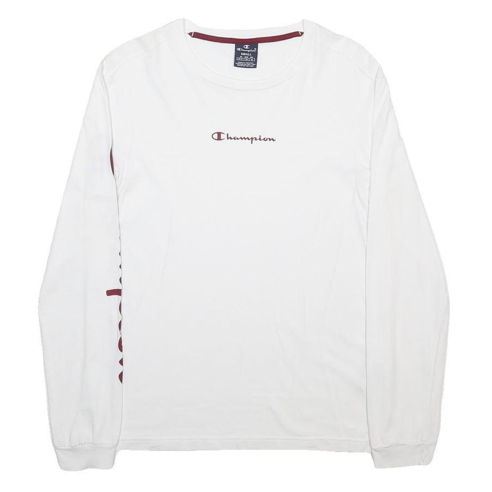 CHAMPION Mens White S Long Sleeve Crew Neck Logo Print T-Shirt Cotton Blend