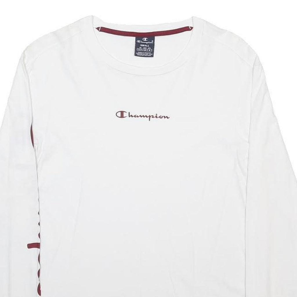 CHAMPION Mens White S Long Sleeve Crew Neck Logo Print T-Shirt Cotton Blend