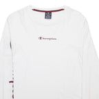 CHAMPION Mens White S Long Sleeve Crew Neck Logo Print T-Shirt Cotton Blend
