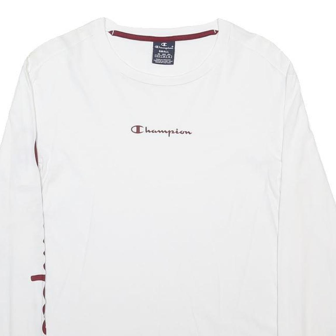 CHAMPION Mens White S Long Sleeve Crew Neck Logo Print T-Shirt Cotton Blend