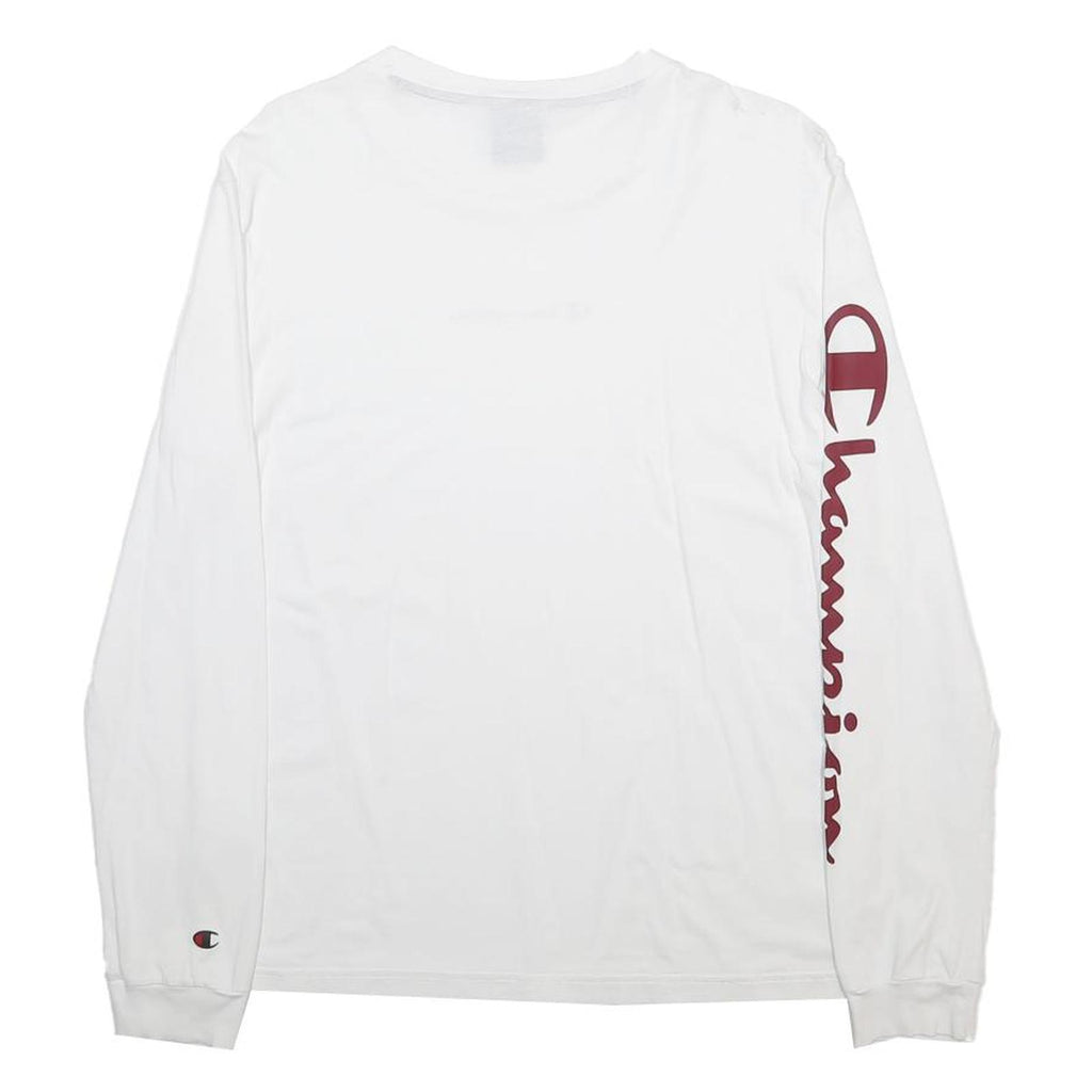 CHAMPION Mens White S Long Sleeve Crew Neck Logo Print T-Shirt Cotton Blend