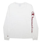 CHAMPION Mens White S Long Sleeve Crew Neck Logo Print T-Shirt Cotton Blend