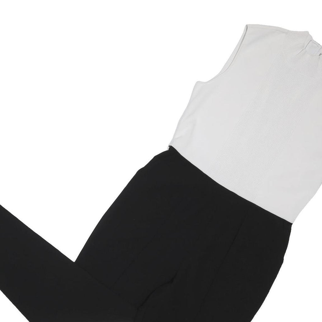 TED BAKER Womens Black & White Sleeveless Playsuit L Zippered High Neck Tailored