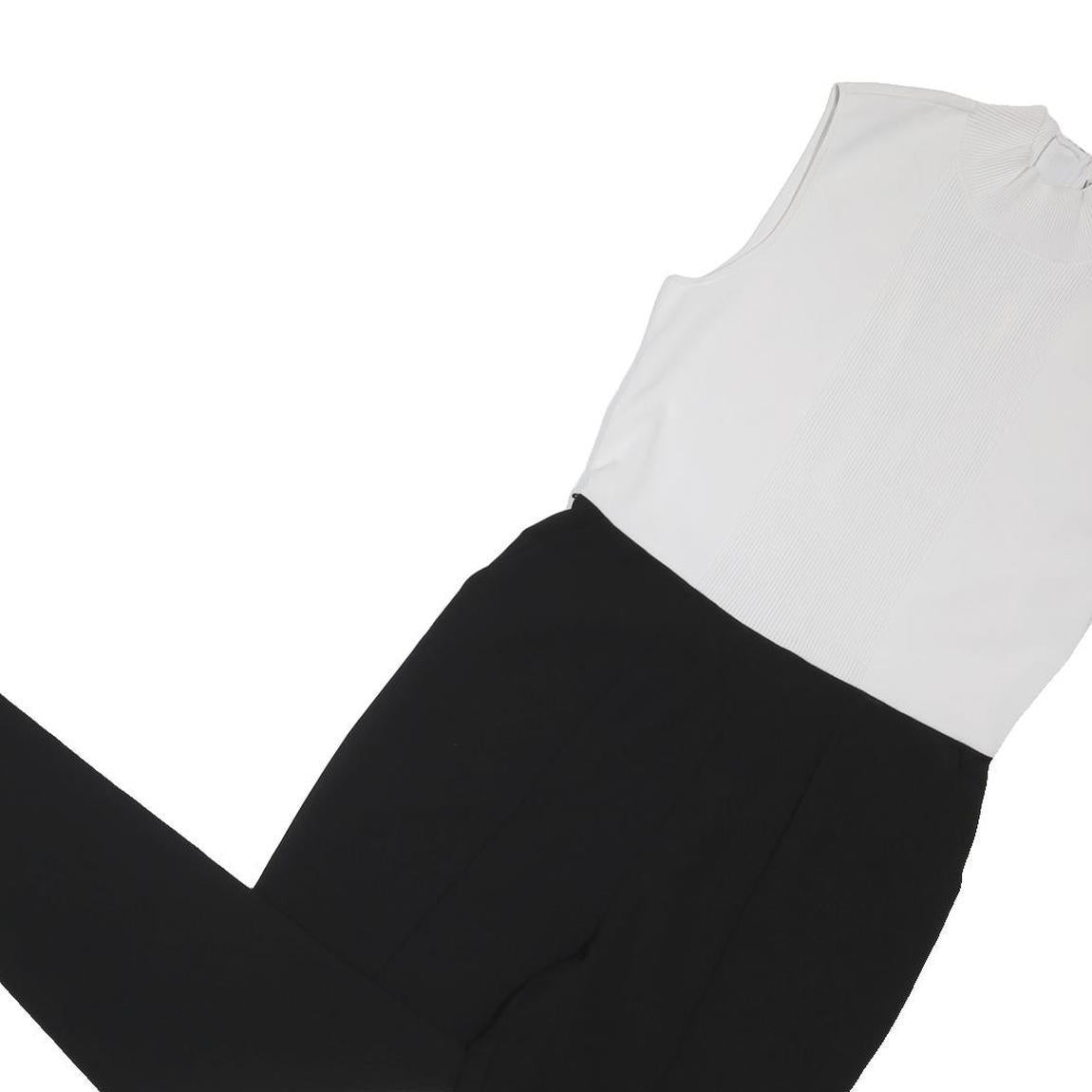TED BAKER Womens Black & White Sleeveless Playsuit L Zippered High Neck Tailored