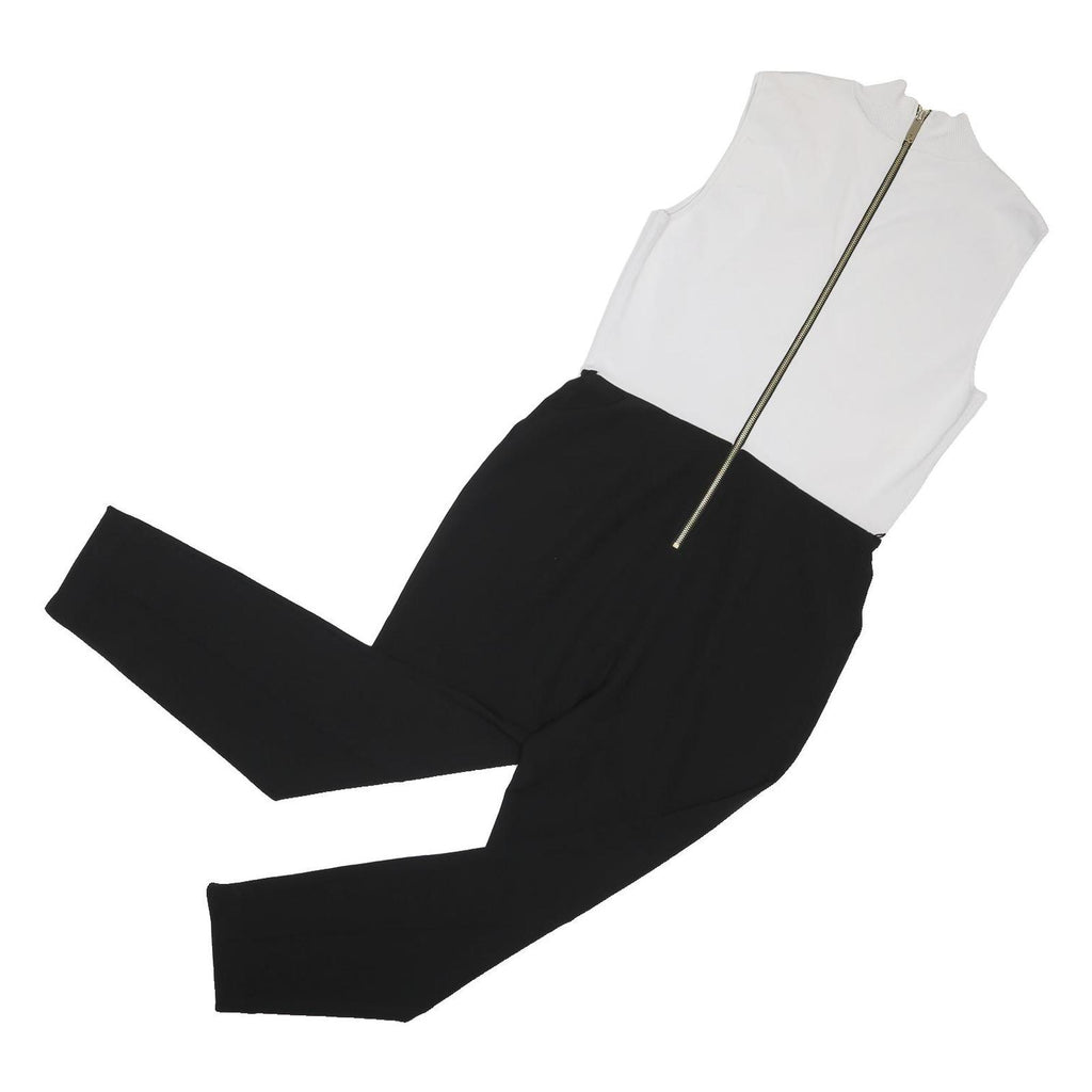 TED BAKER Womens Black & White Sleeveless Playsuit L Zippered High Neck Tailored