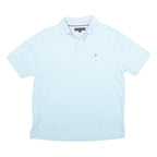 TOMMY HILFIGER Mens Light Blue Short Sleeve Plain Polo Shirt L Cotton Classic