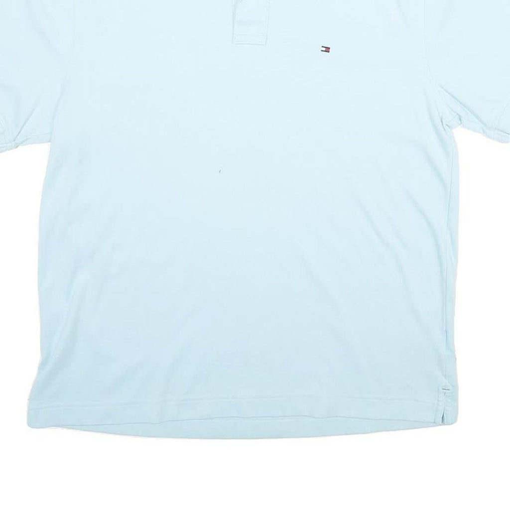 TOMMY HILFIGER Mens Light Blue Short Sleeve Plain Polo Shirt L Cotton Classic