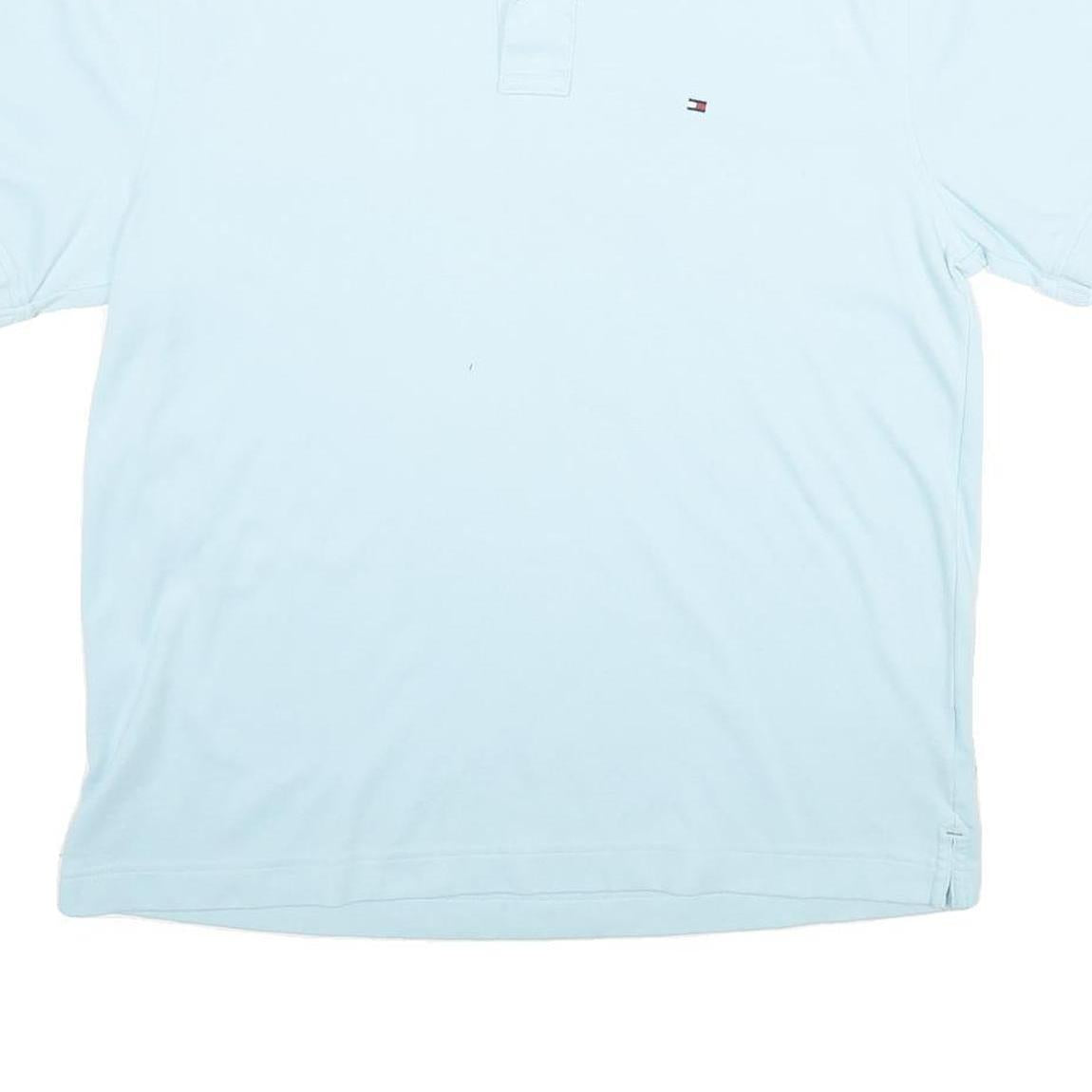 TOMMY HILFIGER Mens Light Blue Short Sleeve Plain Polo Shirt L Cotton Classic