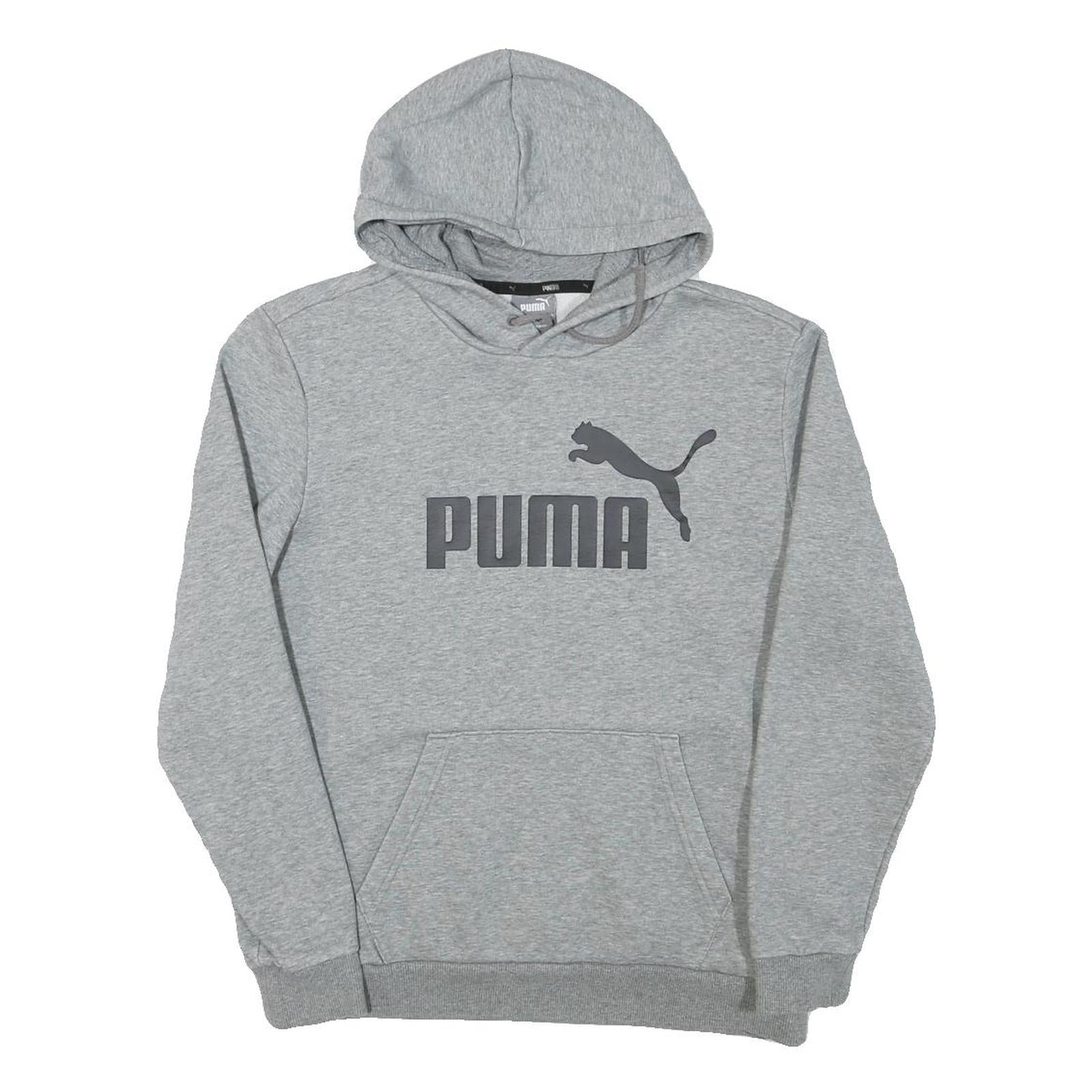 PUMA Mens Grey Hoodie S Cotton Blend Pullover Hooded Sweatshirt Logo