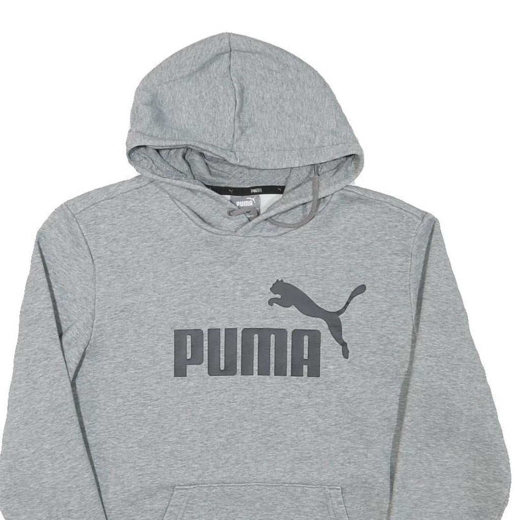PUMA Mens Grey Hoodie S Cotton Blend Pullover Hooded Sweatshirt Logo