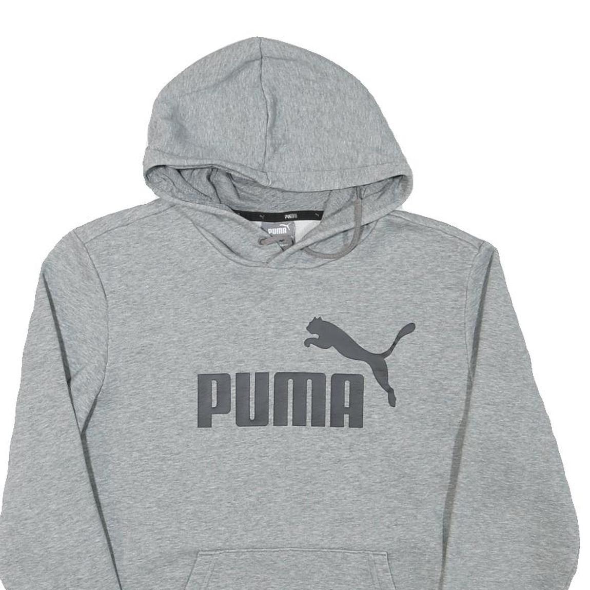 PUMA Mens Grey Hoodie S Cotton Blend Pullover Hooded Sweatshirt Logo