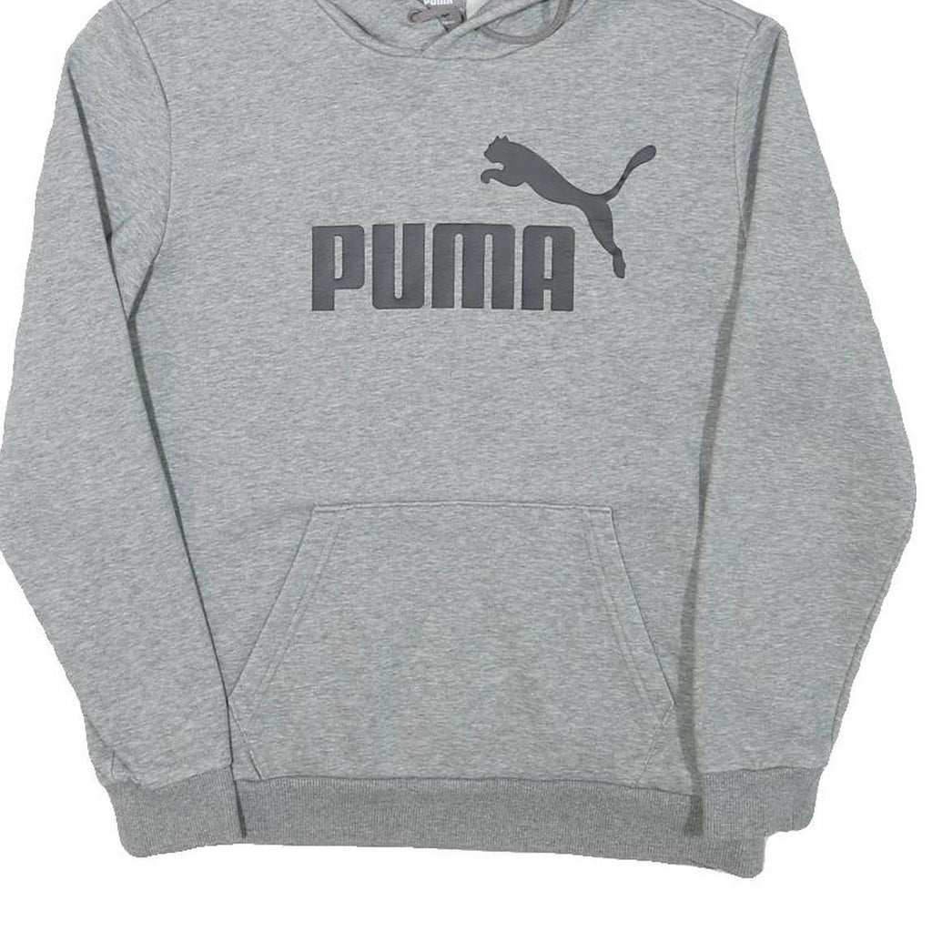 PUMA Mens Grey Hoodie S Cotton Blend Pullover Hooded Sweatshirt Logo