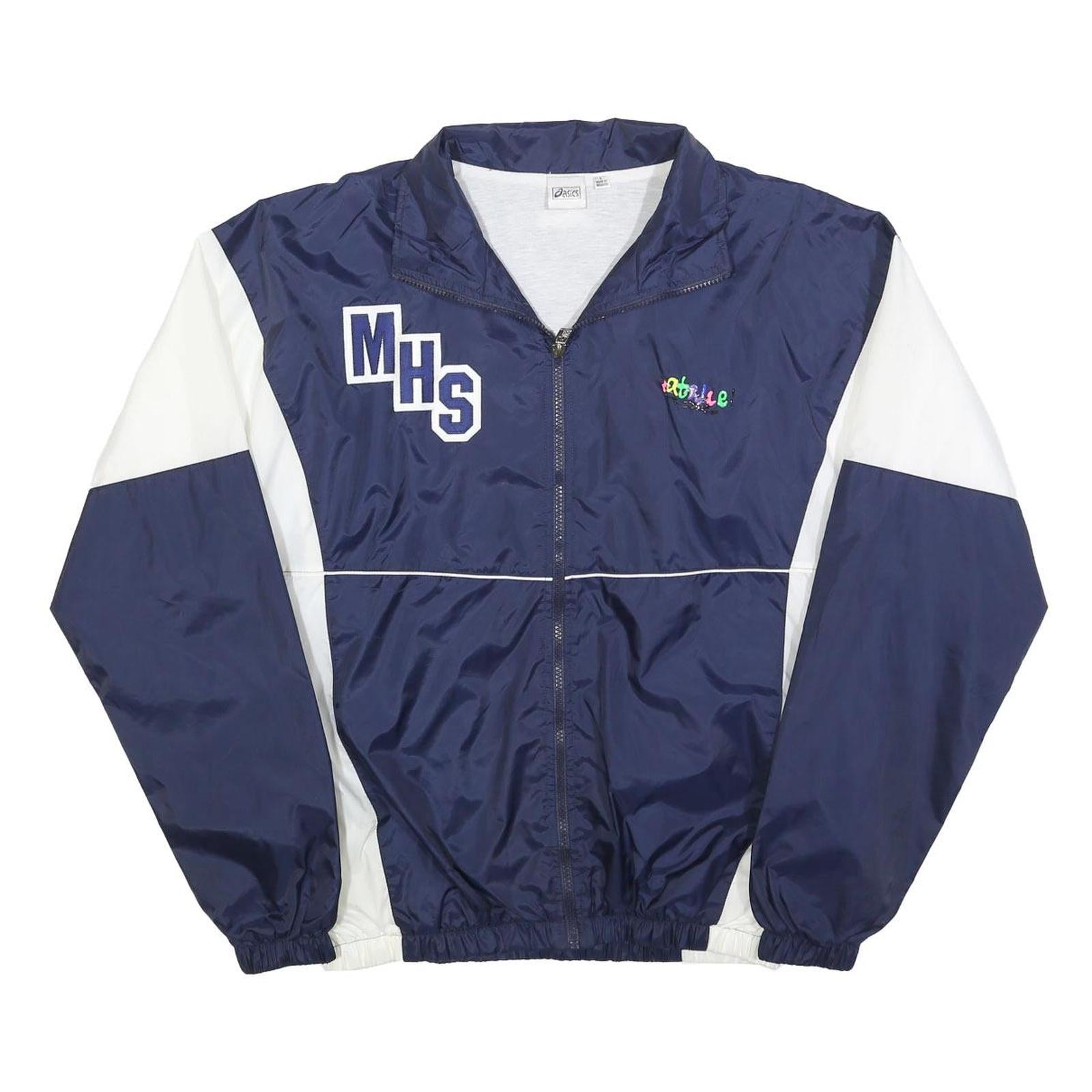 ASICS Mens Navy & White Athletic Jacket S Polyester Zip Sportswear