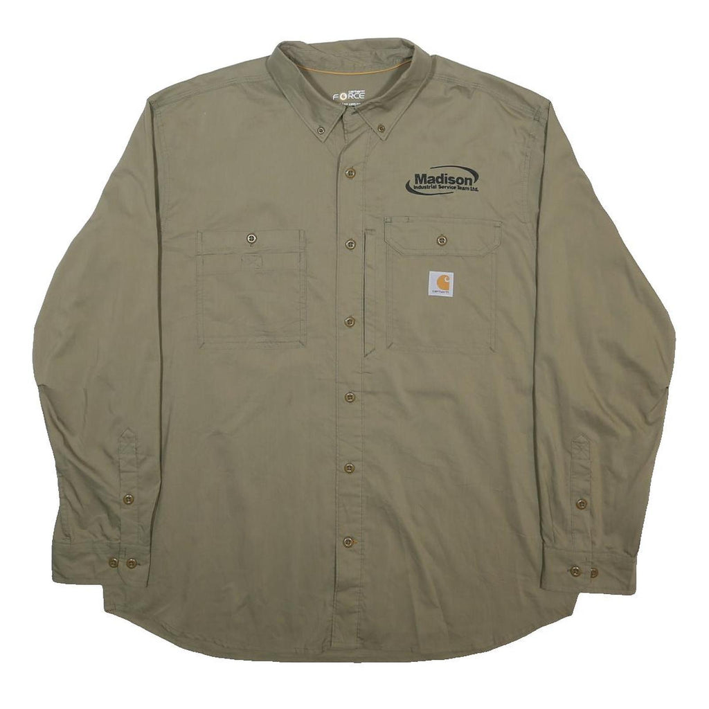 CARHARTT Mens Beige Cotton Blend Work Shirt XL Durable Button Down