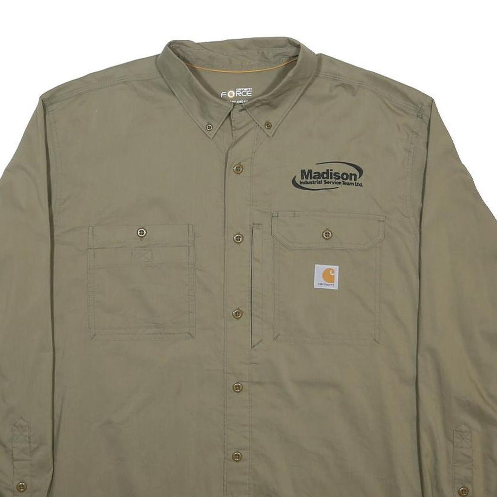 CARHARTT Mens Beige Cotton Blend Work Shirt XL Durable Button Down