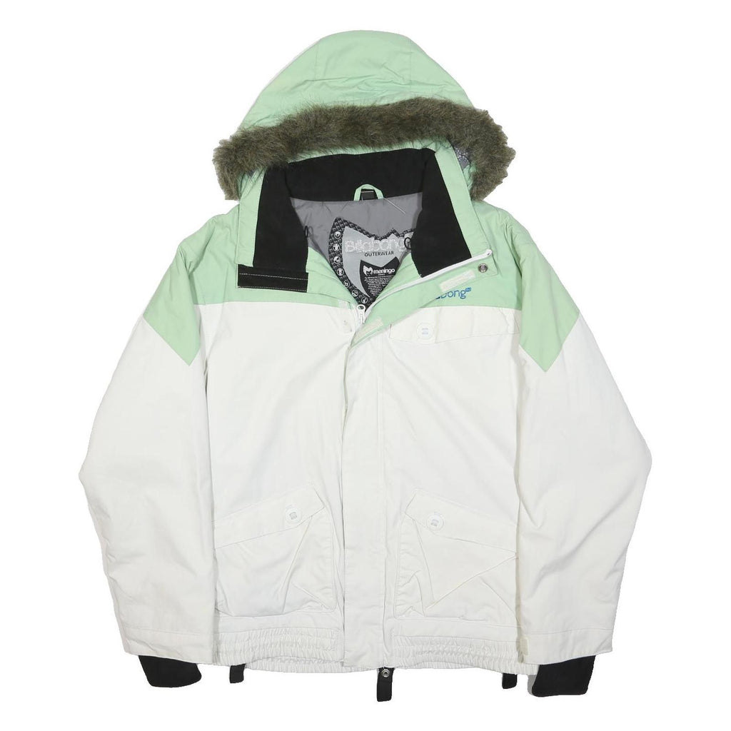 BILLABONG Womens Green & White Zip Jacket M Polyester Outdoor Winter Wear