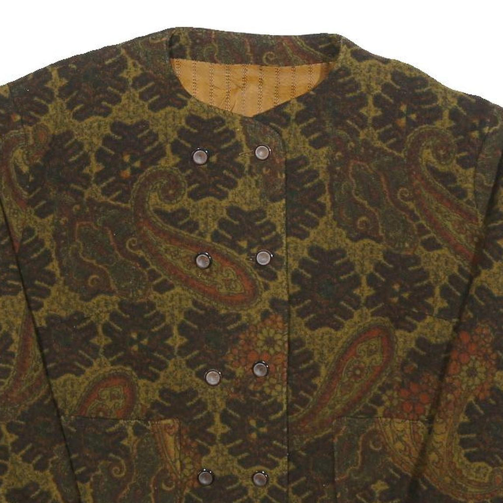 Womens Brown Paisley Button Jacket M Woven Classic Cropped Stylish