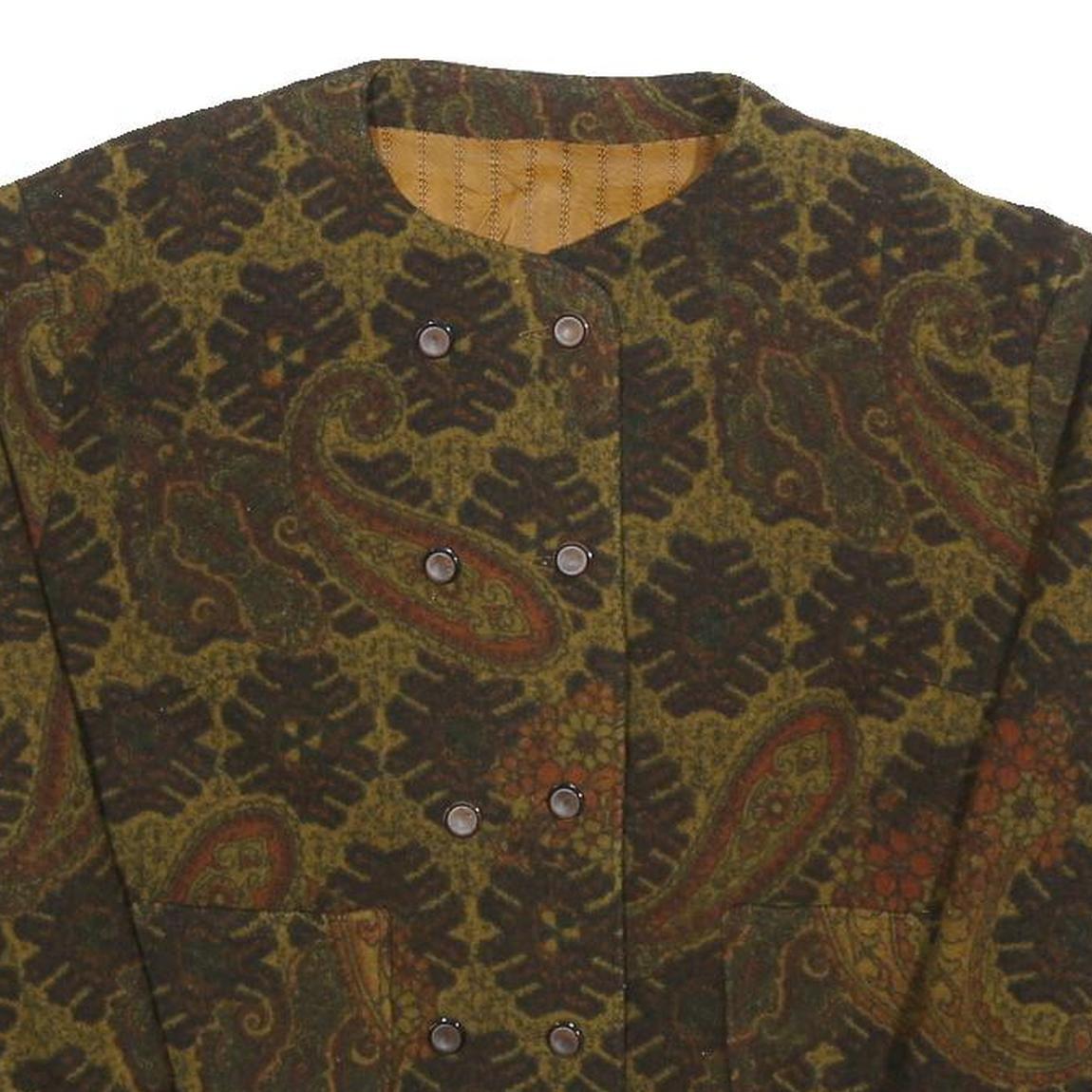 Womens Brown Paisley Button Jacket M Woven Classic Cropped Stylish