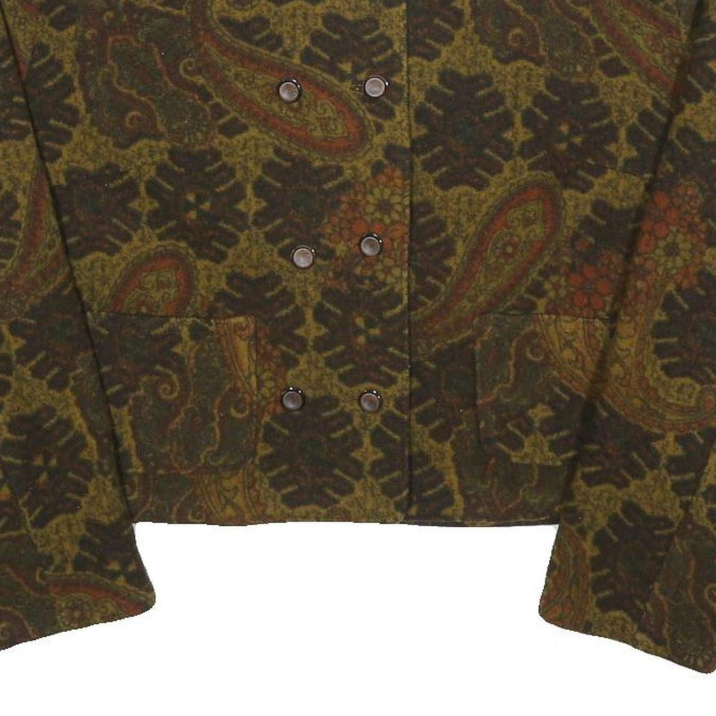 Womens Brown Paisley Button Jacket M Woven Classic Cropped Stylish
