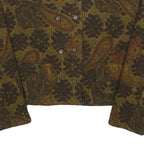 Womens Brown Paisley Button Jacket M Woven Classic Cropped Stylish