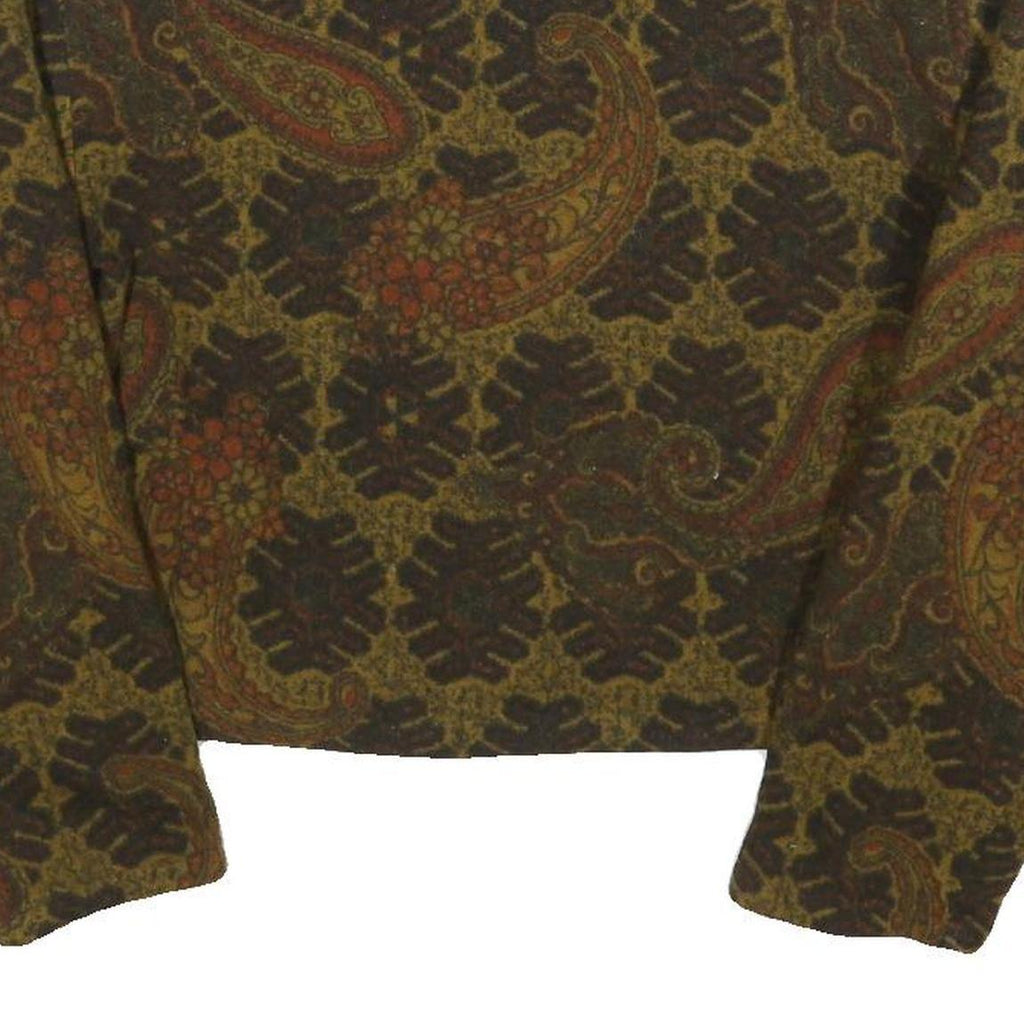 Womens Brown Paisley Button Jacket M Woven Classic Cropped Stylish