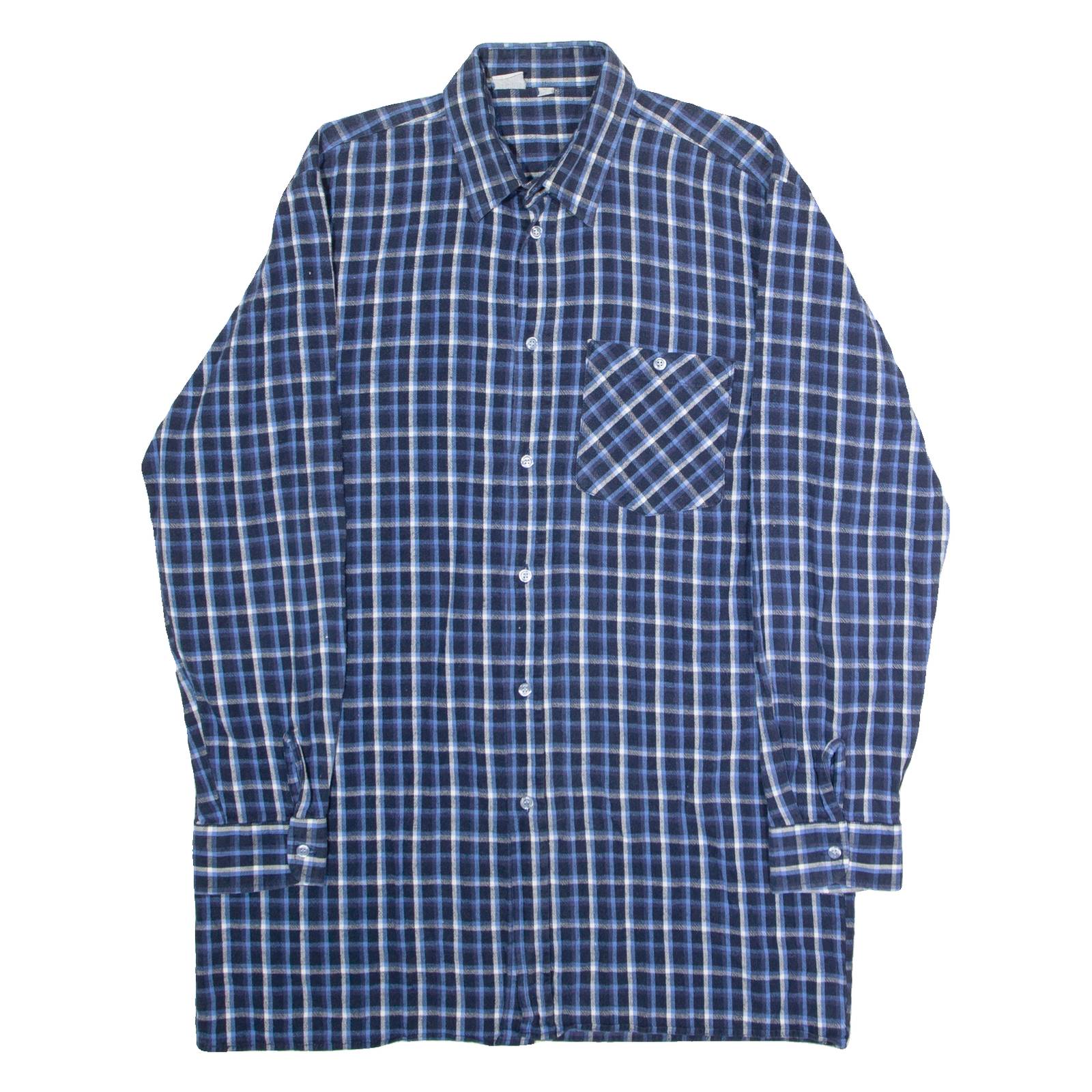 Mens Flannel Shirt Blue 90s Check Long Sleeve L