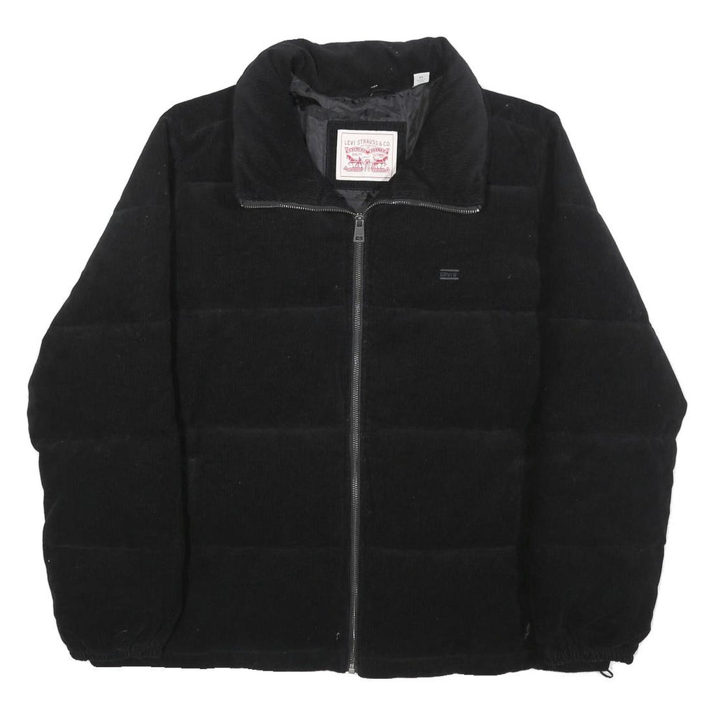 LEVI'S Womens Black Cotton Blend Puffer Jacket XL Corduroy Zip Casual Outerwear