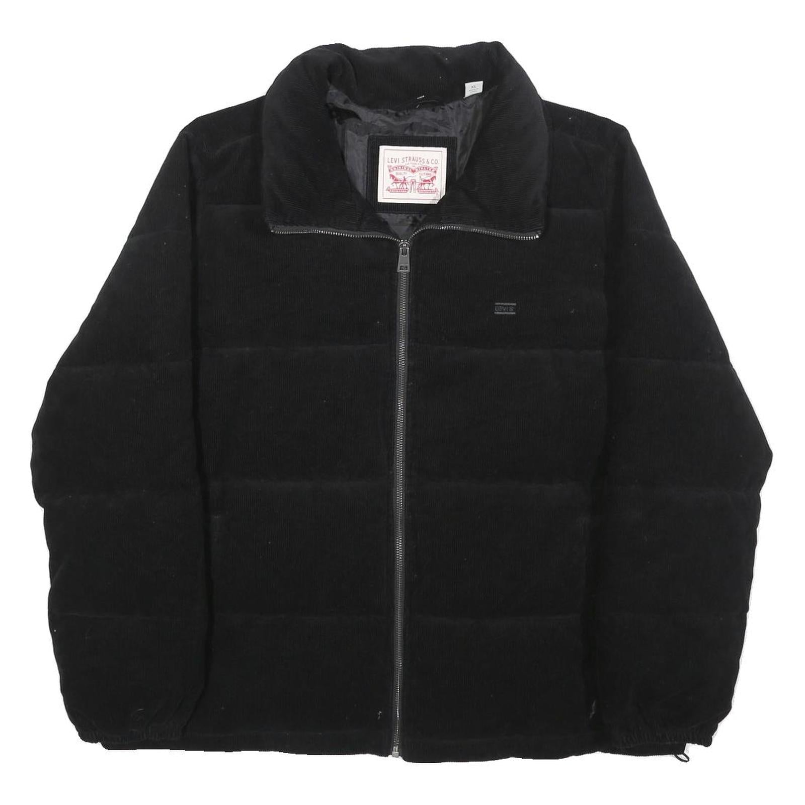 LEVI'S Womens Black Cotton Blend Puffer Jacket XL Corduroy Zip Casual Outerwear