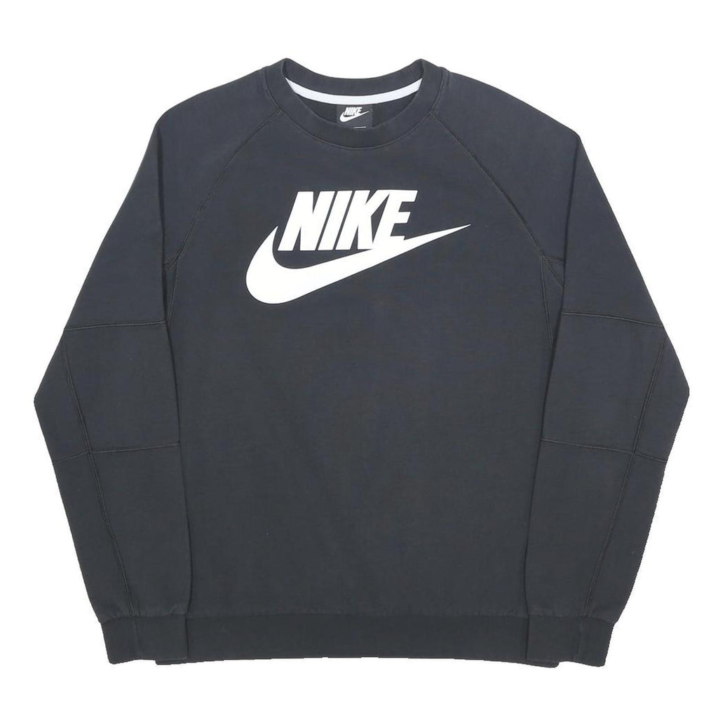 NIKE Mens Black Crew Neck M Sweatshirt Cotton Blend Pullover Logo
