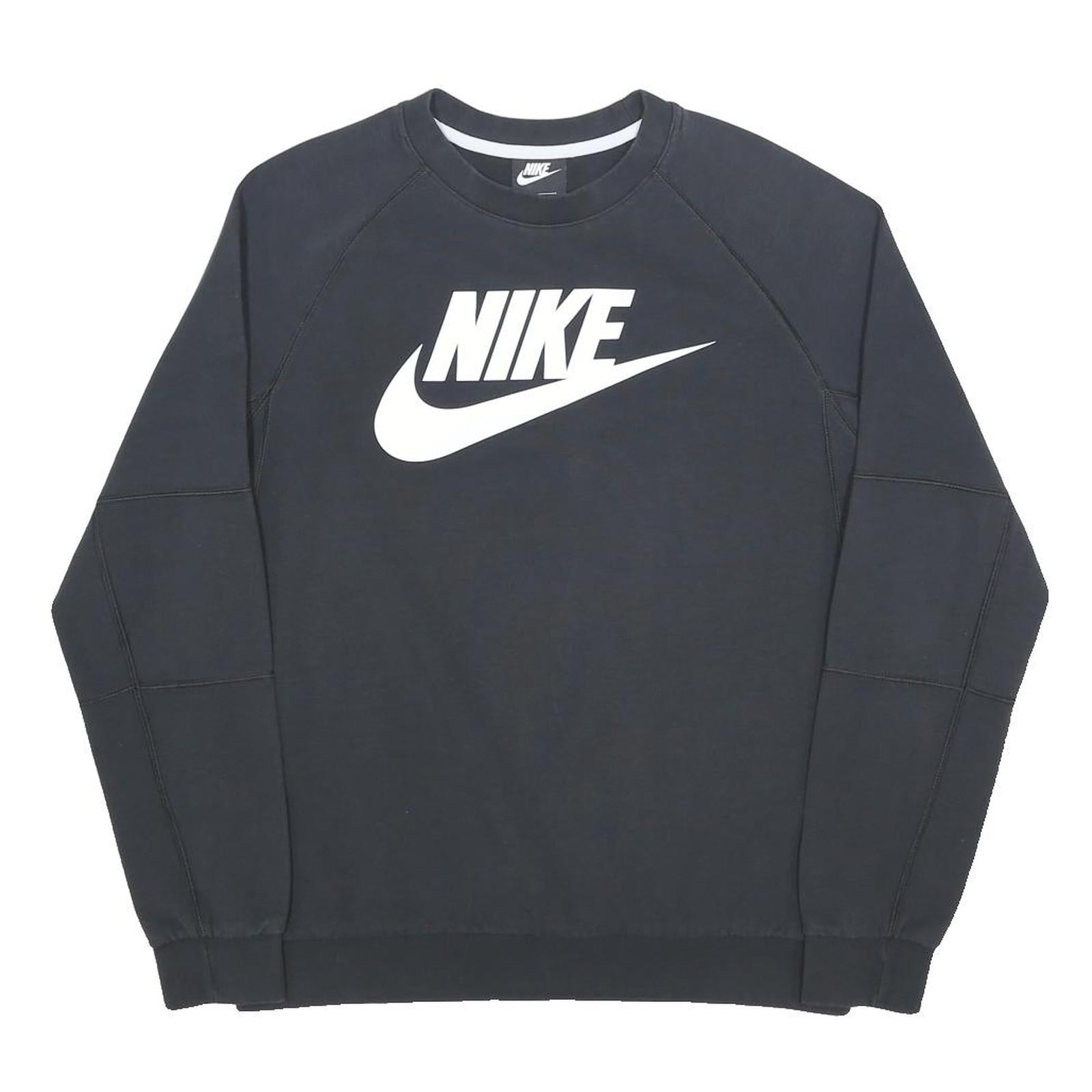 NIKE Mens Black Crew Neck M Sweatshirt Cotton Blend Pullover Logo