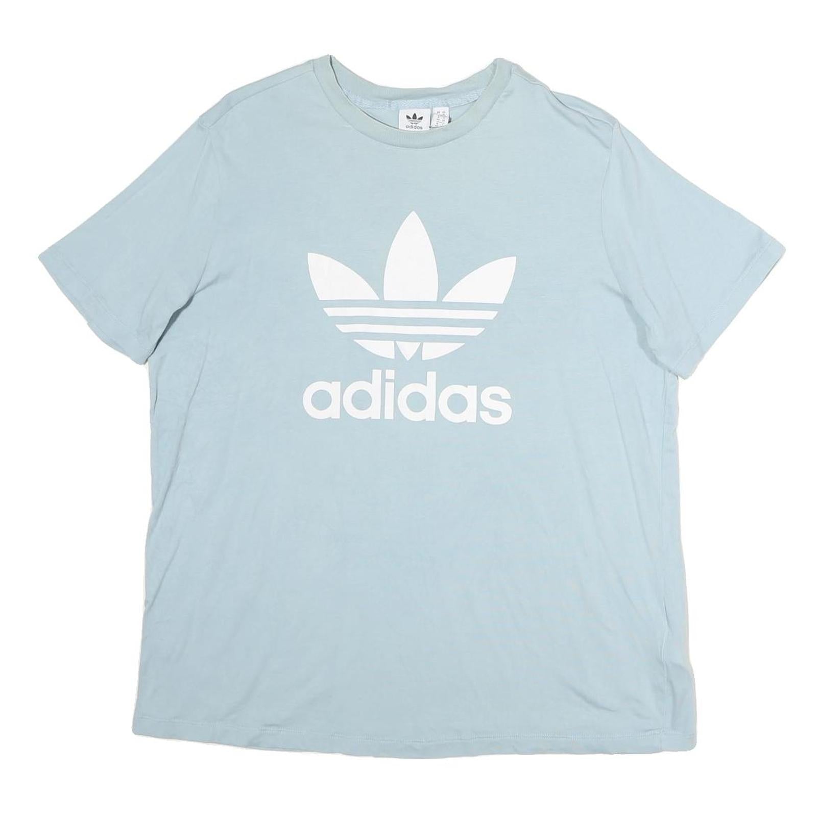 ADIDAS Womens Blue Cotton Graphic T-Shirt UK 22 Short Sleeve Crew Neck