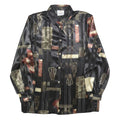 JOHN TYORAN Womens Black & Brown Patterned Shirt L Satin Lightweight Long Sleeve