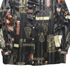 JOHN TYORAN Womens Black & Brown Patterned Shirt L Satin Lightweight Long Sleeve