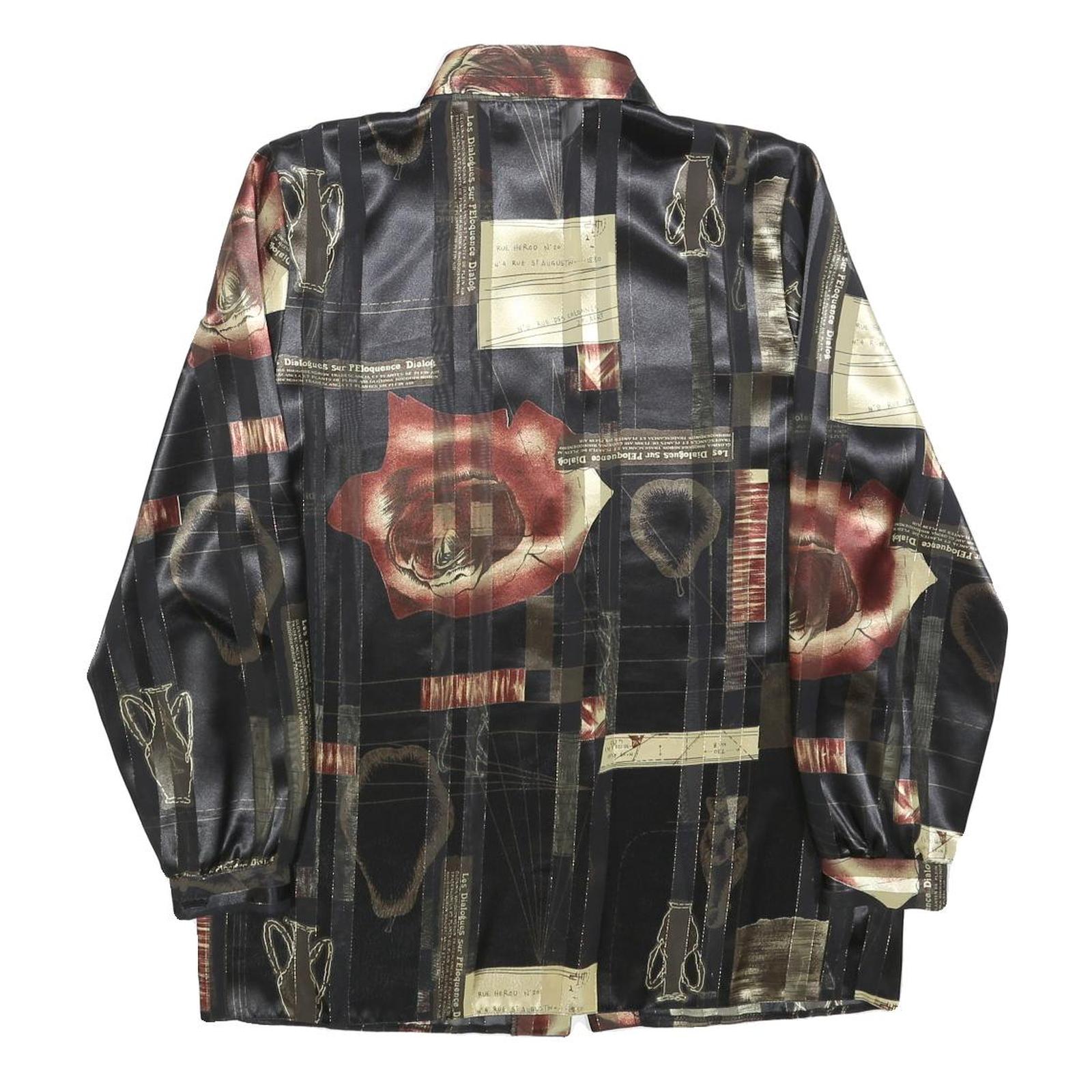 JOHN TYORAN Womens Black & Brown Patterned Shirt L Satin Lightweight Long Sleeve