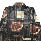 JOHN TYORAN Womens Black & Brown Patterned Shirt L Satin Lightweight Long Sleeve