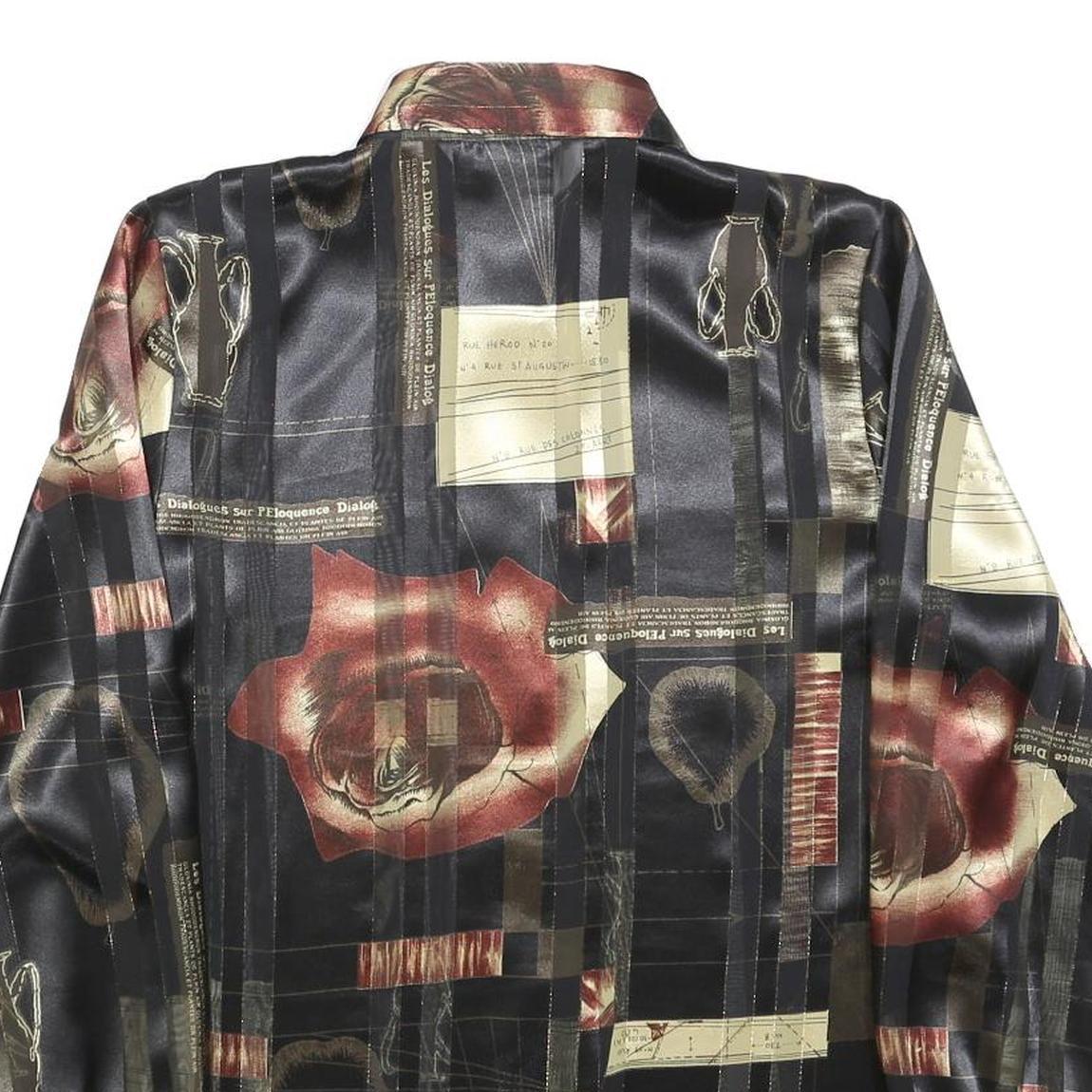 JOHN TYORAN Womens Black & Brown Patterned Shirt L Satin Lightweight Long Sleeve