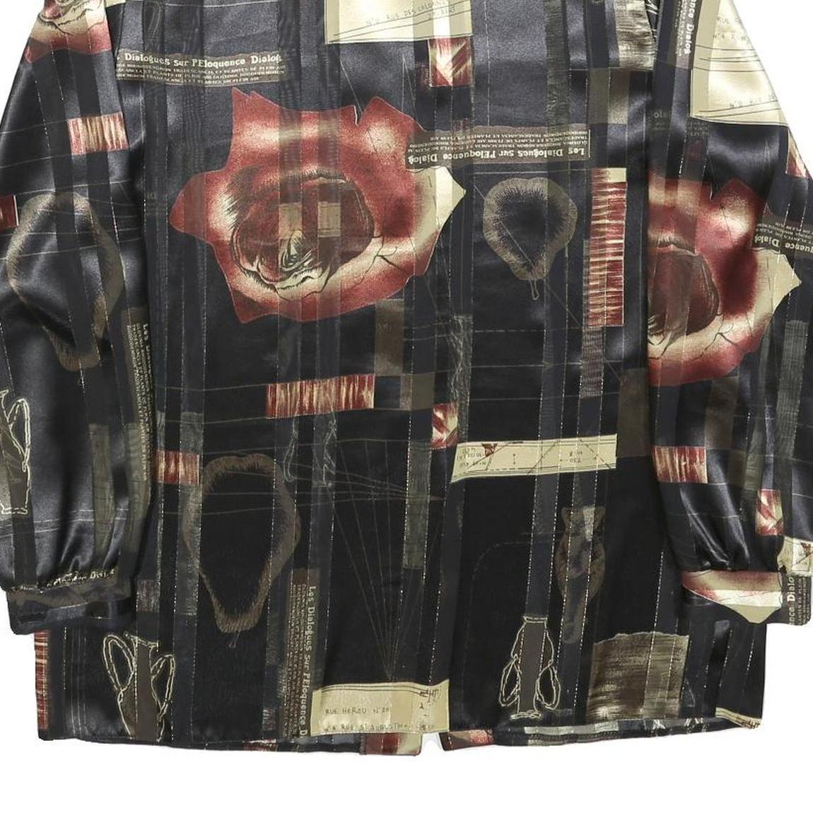 JOHN TYORAN Womens Black & Brown Patterned Shirt L Satin Lightweight Long Sleeve