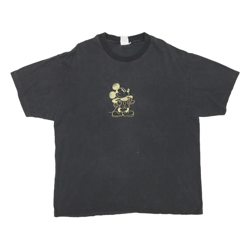 MICKEY Mens Black Graphic T-Shirt L Short Sleeve Crew Neck Cotton Blend