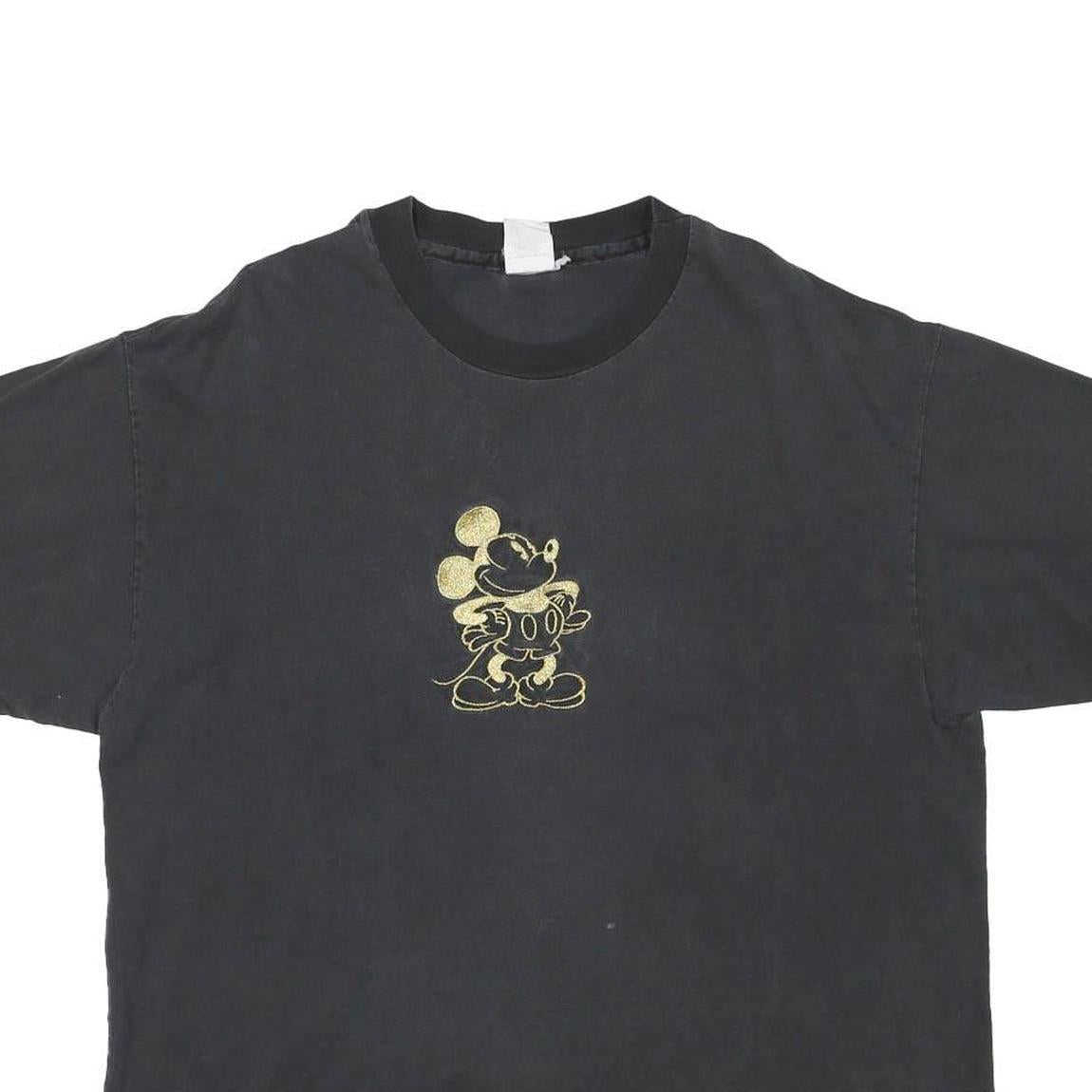 MICKEY Mens Black Graphic T-Shirt L Short Sleeve Crew Neck Cotton Blend