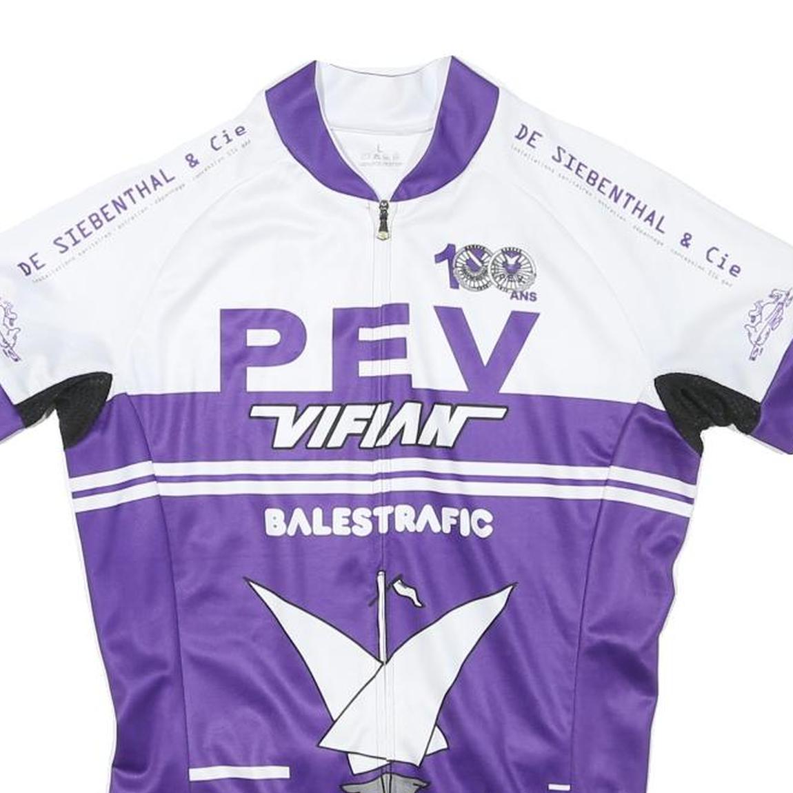 Womens White & Purple Cycling T-Shirt L Short Sleeve Zip Collar Branded Graphic