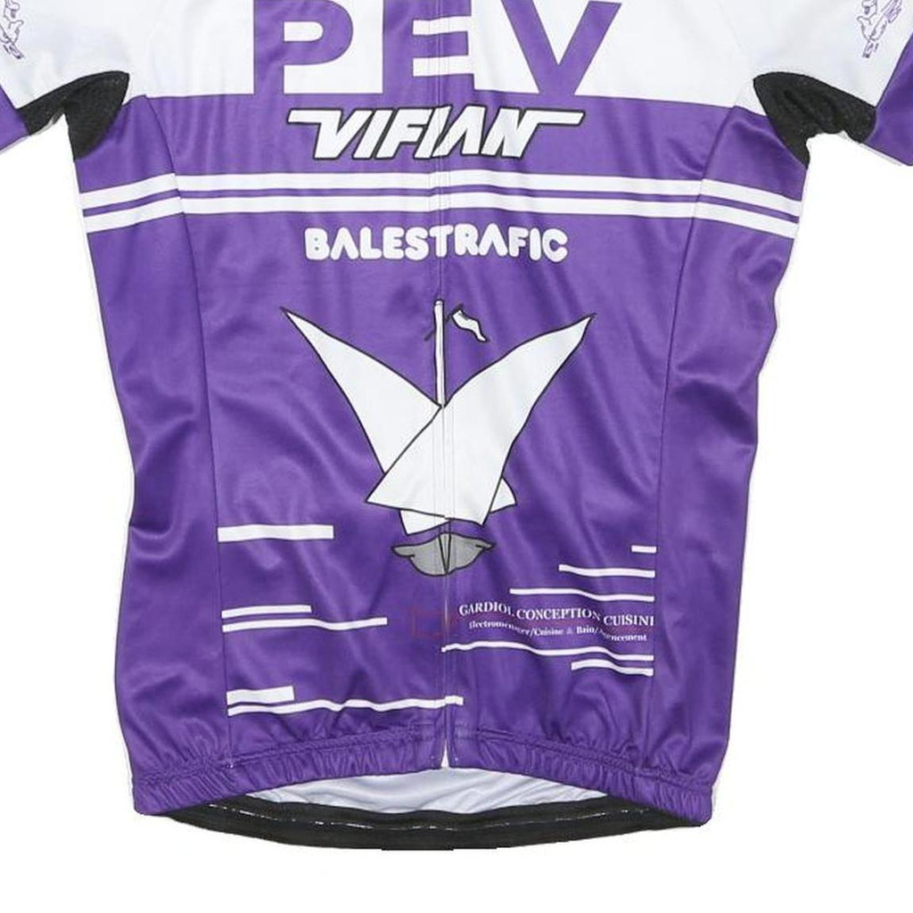 Womens White & Purple Cycling T-Shirt L Short Sleeve Zip Collar Branded Graphic