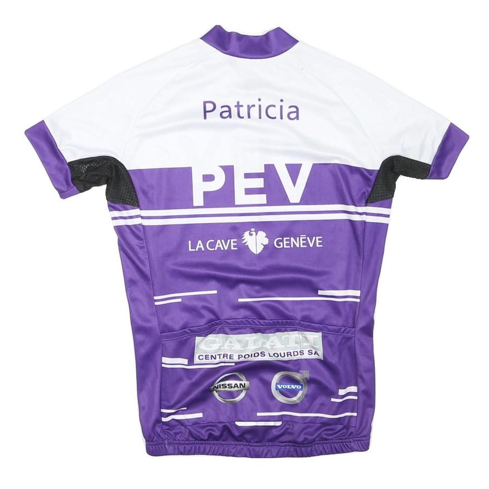 Womens White & Purple Cycling T-Shirt L Short Sleeve Zip Collar Branded Graphic