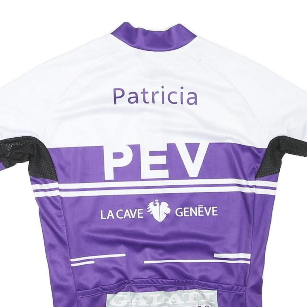 Womens White & Purple Cycling T-Shirt L Short Sleeve Zip Collar Branded Graphic
