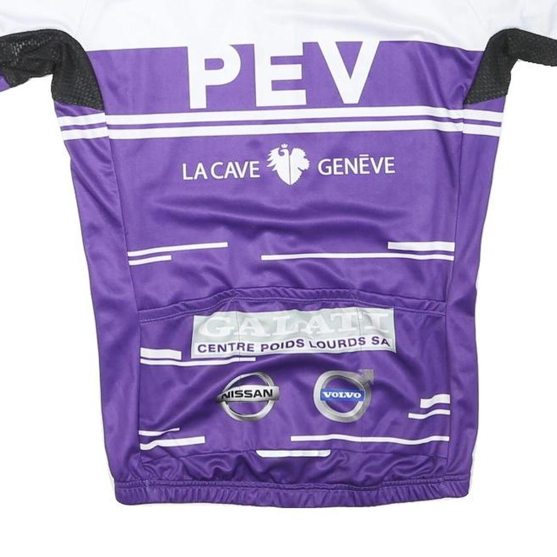 Womens White & Purple Cycling T-Shirt L Short Sleeve Zip Collar Branded Graphic