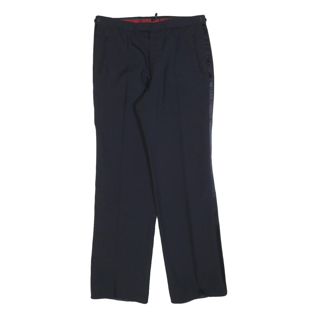 Mens Navy Regular Fit Straight Leg Trousers W32 L32 Classic Zip Closure Elegant