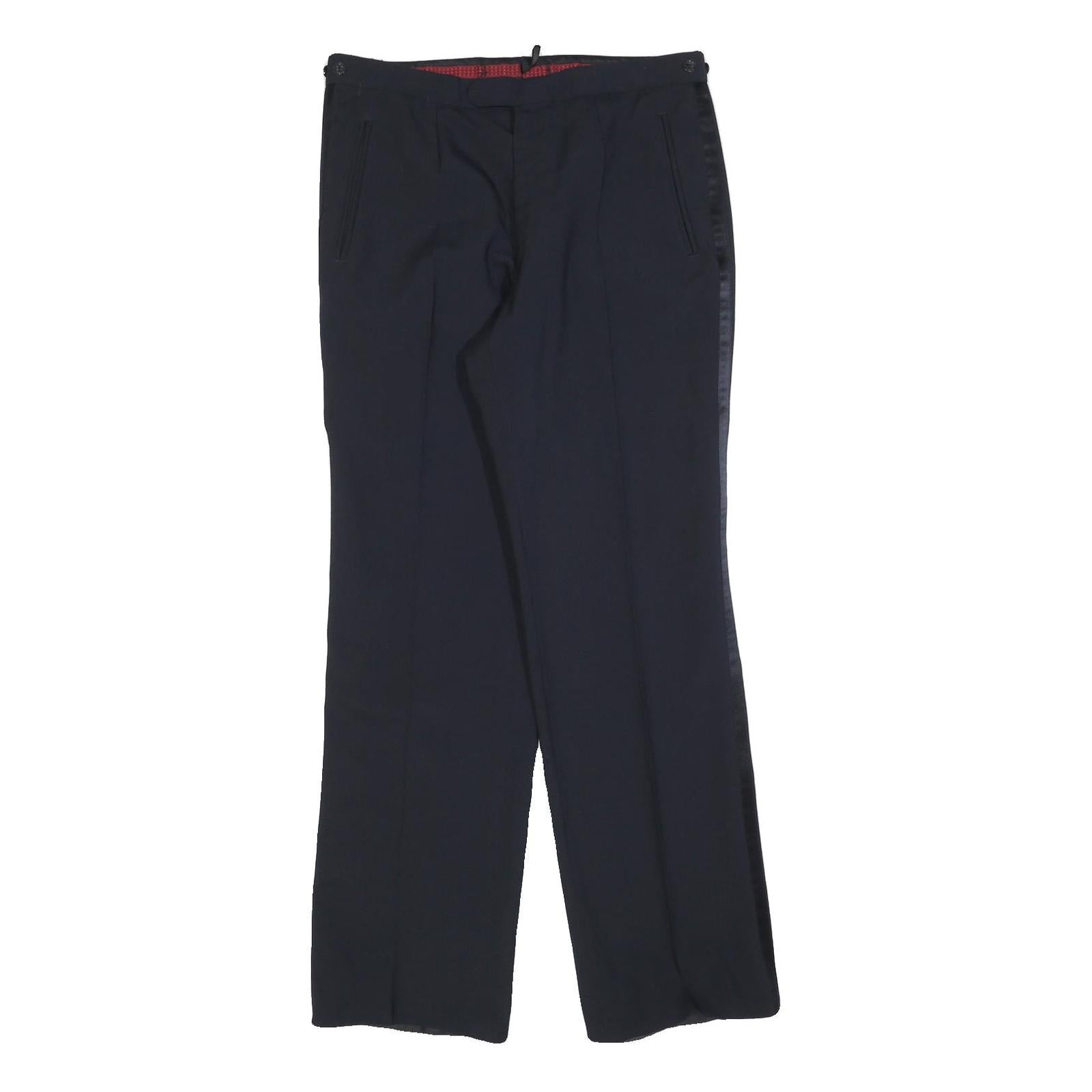 Mens Navy Regular Fit Straight Leg Trousers W32 L32 Classic Zip Closure Elegant