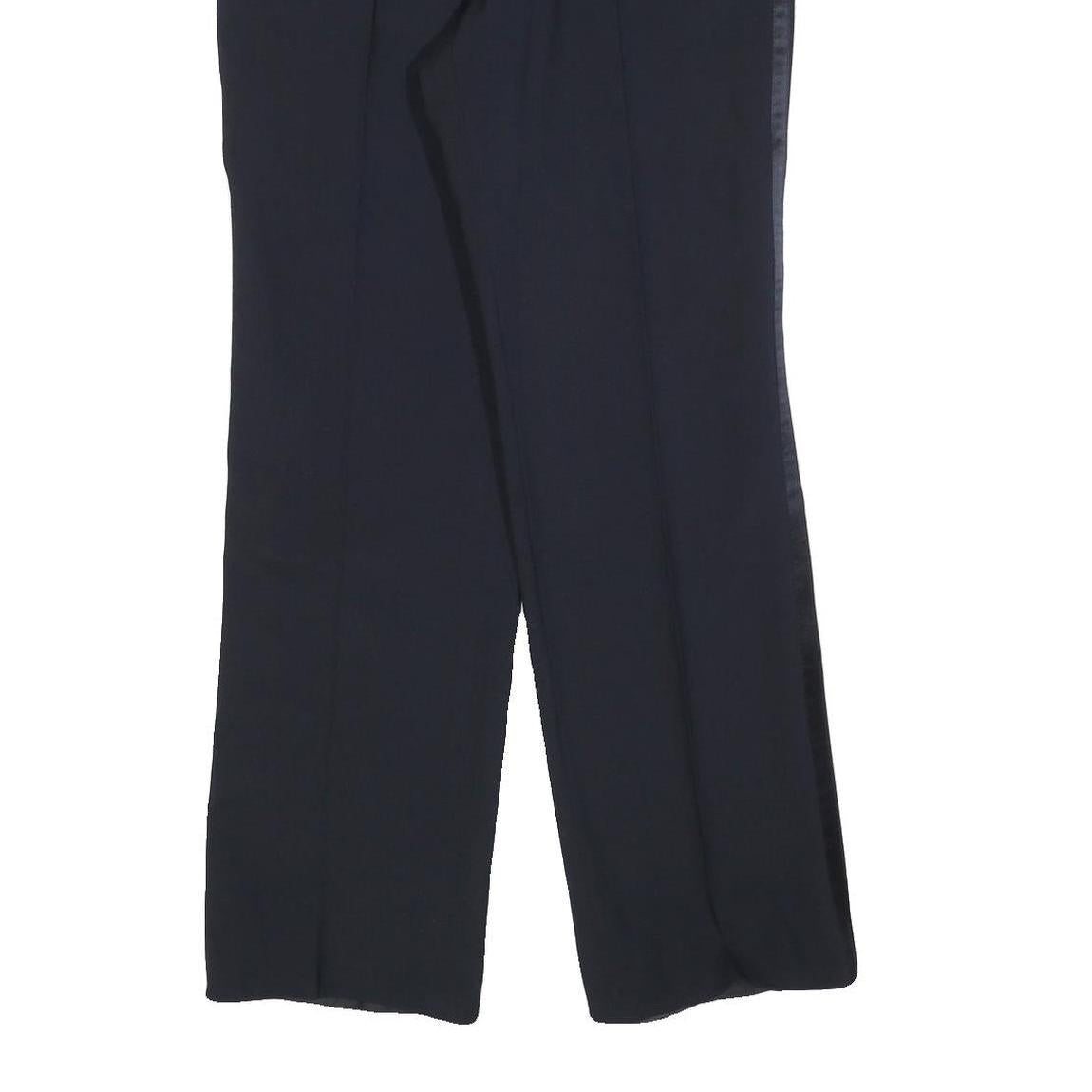 Mens Navy Regular Fit Straight Leg Trousers W32 L32 Classic Zip Closure Elegant