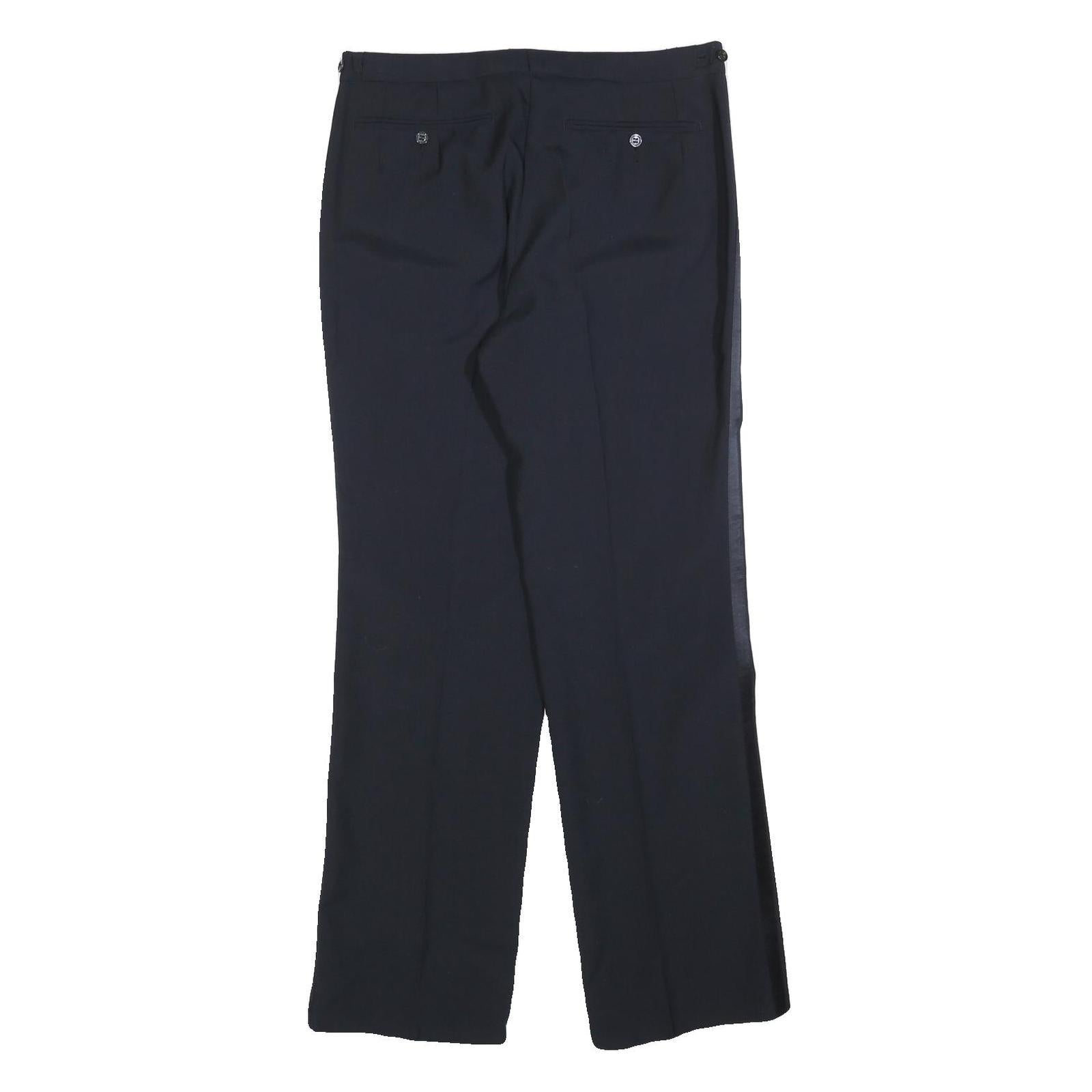 Mens Navy Regular Fit Straight Leg Trousers W32 L32 Classic Zip Closure Elegant