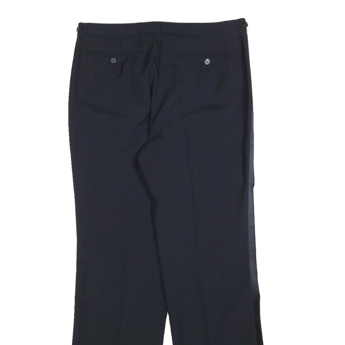 Mens Navy Regular Fit Straight Leg Trousers W32 L32 Classic Zip Closure Elegant