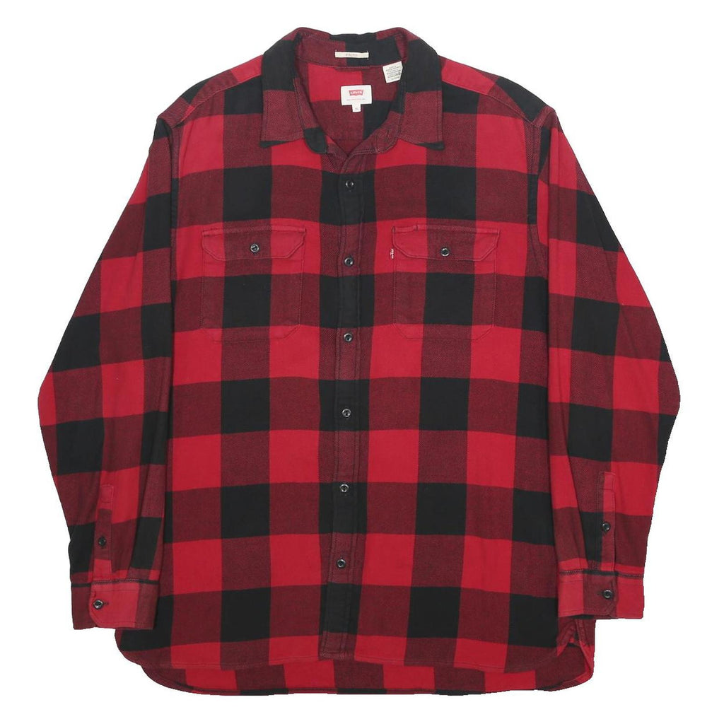 LEVI'S Mens Red & Black Check Shirt XL Cotton Blend Classic Lumberjack Style